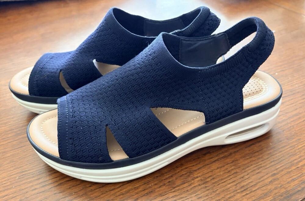 Mysoft Womens 9.5W Navy Blue Comfortable Walking Sandals Slip On Air Cushion